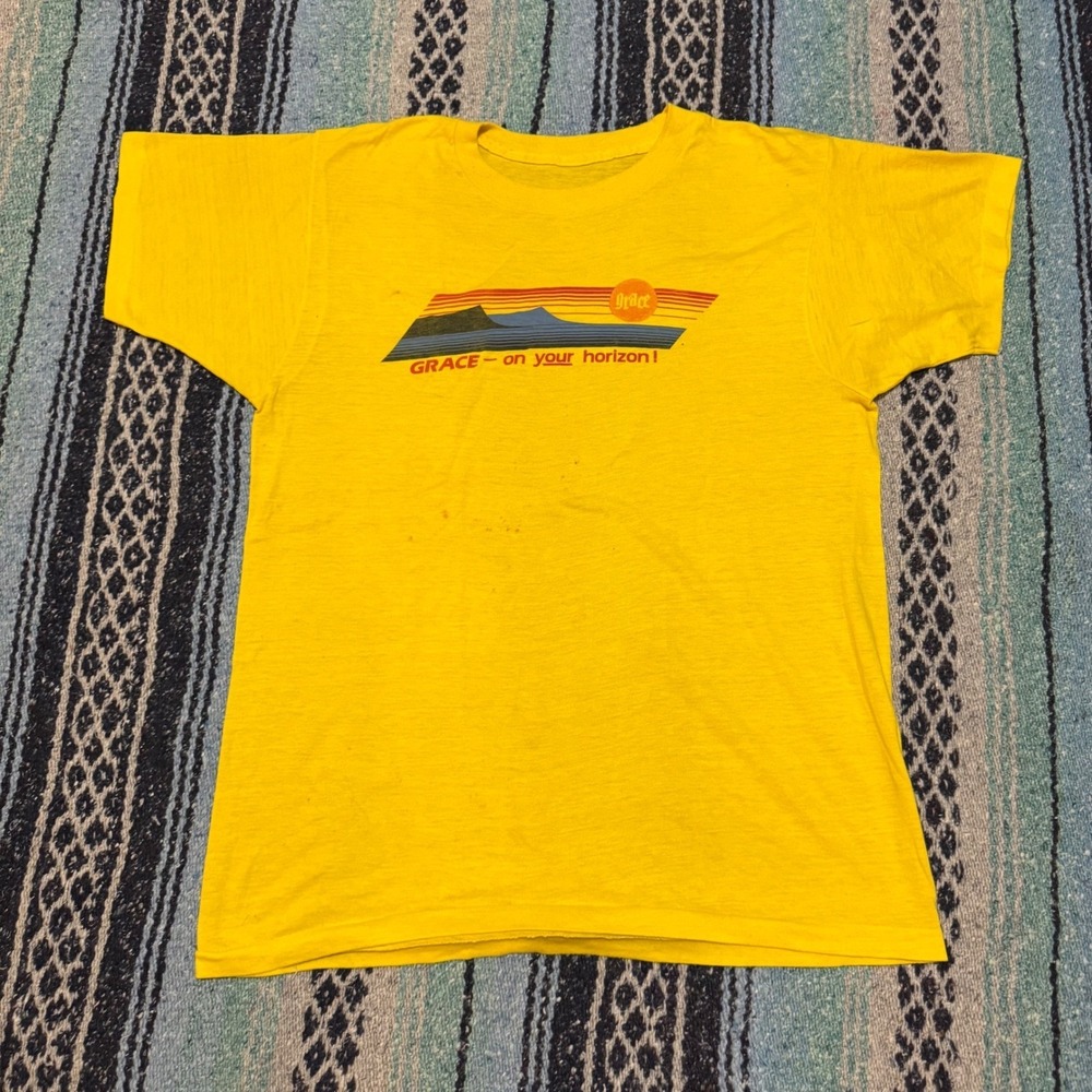 Vintage Grace On Your Horizon Graphic T-Shirt Yellow Single Stitch Retro Tee